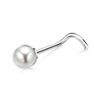 3mm Pearl Silver Curved Nose Stud NSKB-149p